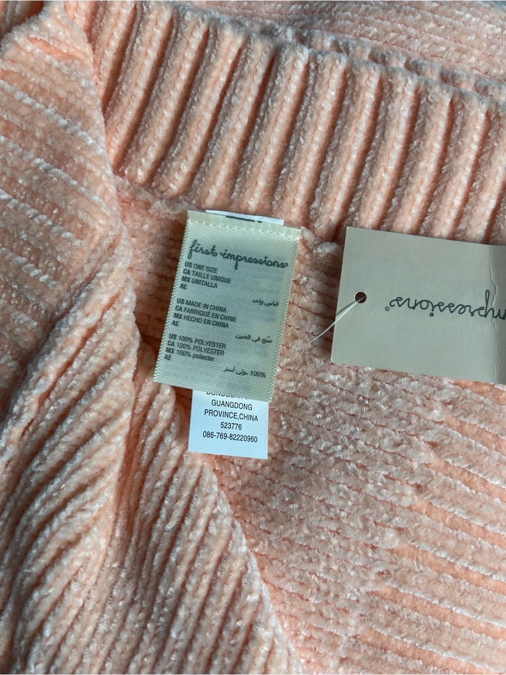 First Impressions Iced Peach Chenille Baby Blanket Soft Sweater Knit Lovey